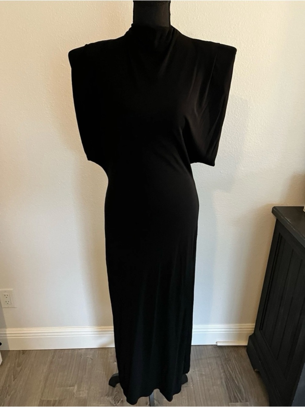 Zara Black High-Neck Maxi Dress with Structured Shoulders